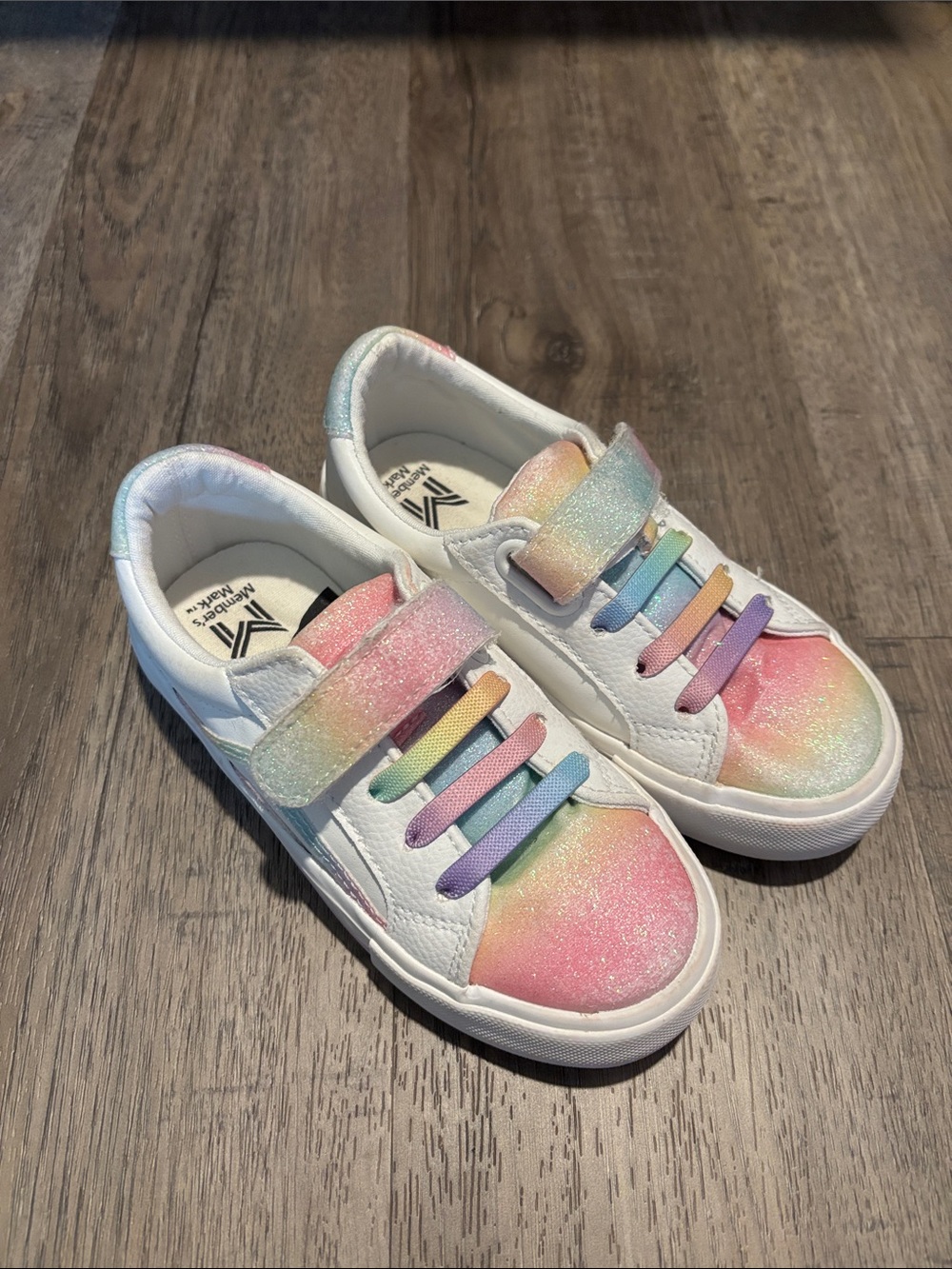 Girls' Pastel Rainbow Glitter Sneakers with Hook-and-Loop Strap